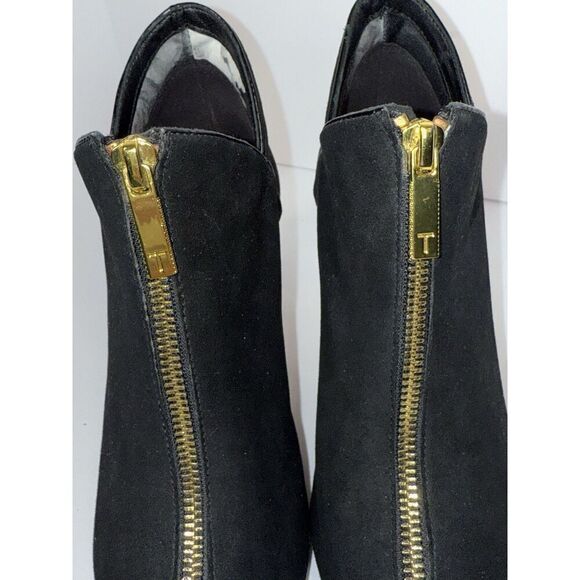 Ted Baker Millae Bootie Heels Black Suede Gold Zipper Stiletto Pointed 38.5/6 - Picture 16 of 16